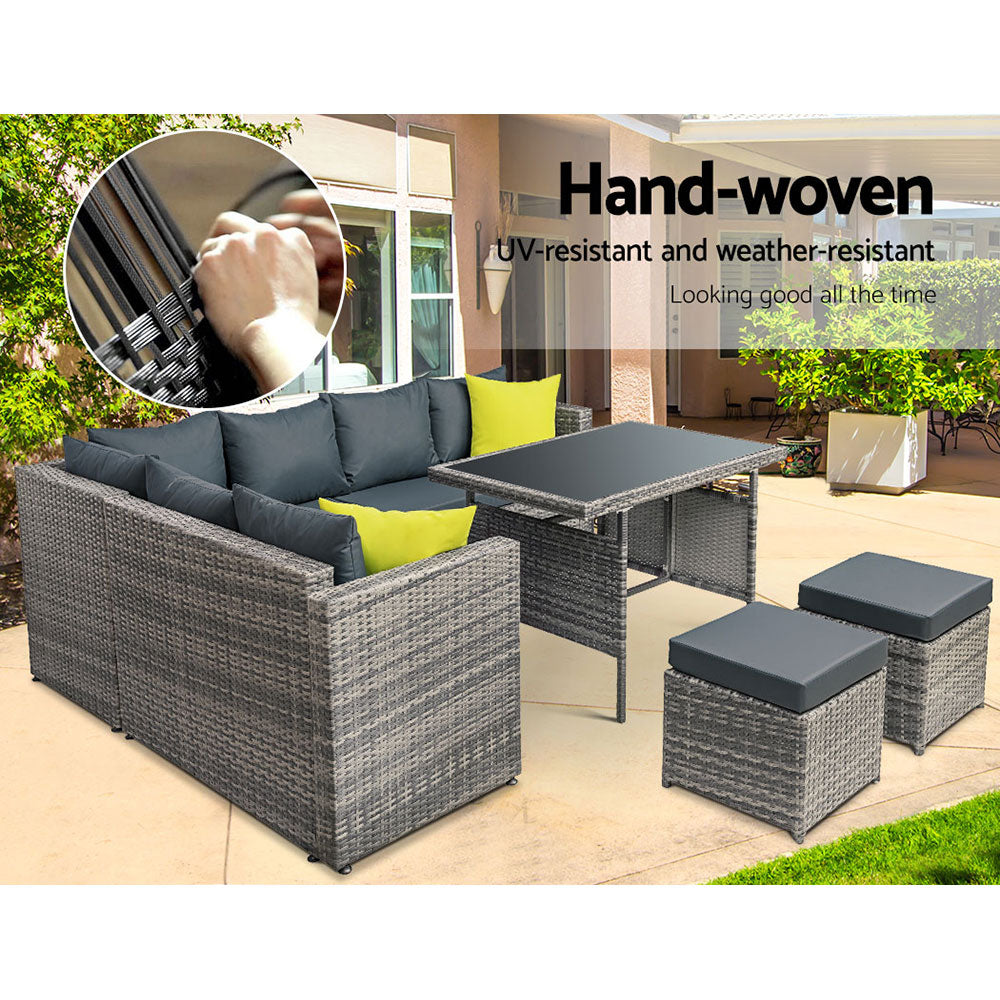 Outdoor Wicker Dining Set - Grey