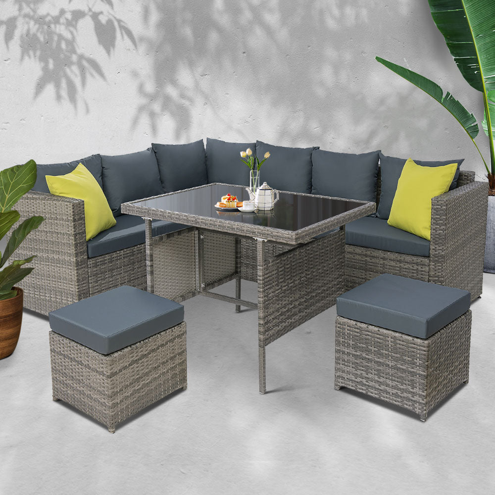 Outdoor Wicker Dining Set - Grey
