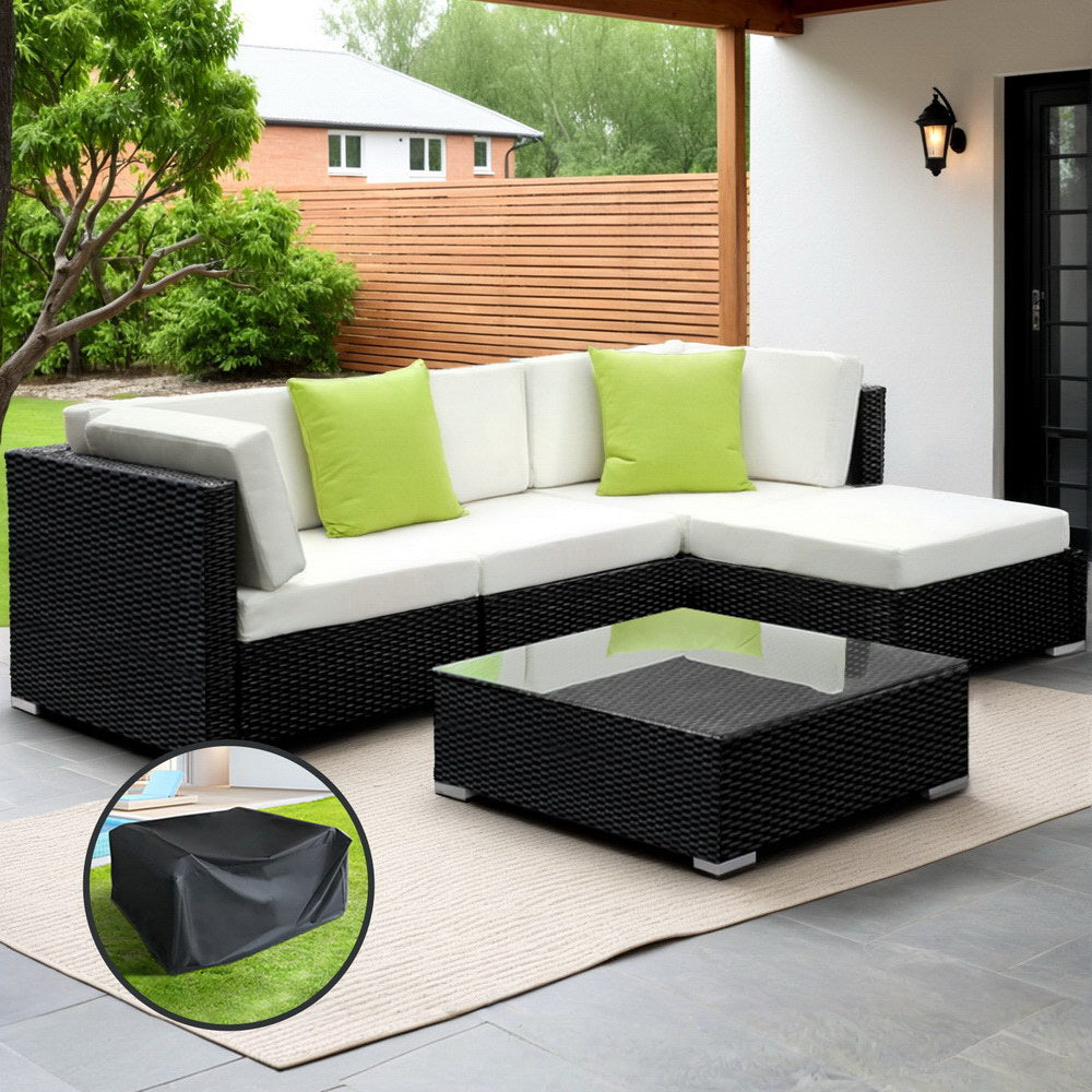 5-Piece Outdoor Sofa Set Wicker Couch Lounge Setting Cover