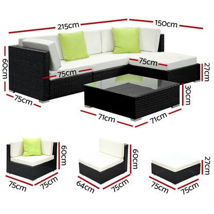 5-Piece Outdoor Sofa Set Wicker Couch Lounge Setting Cover