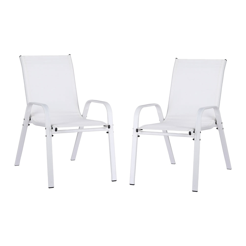 Set of 2 Outdoor Dining Chairs Stackable Lounge Chair Patio Furniture White