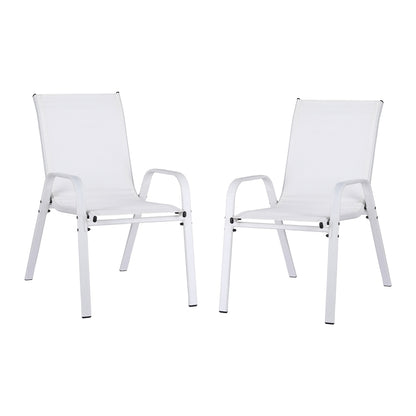 Set of 2 Outdoor Dining Chairs Stackable Lounge Chair Patio Furniture White