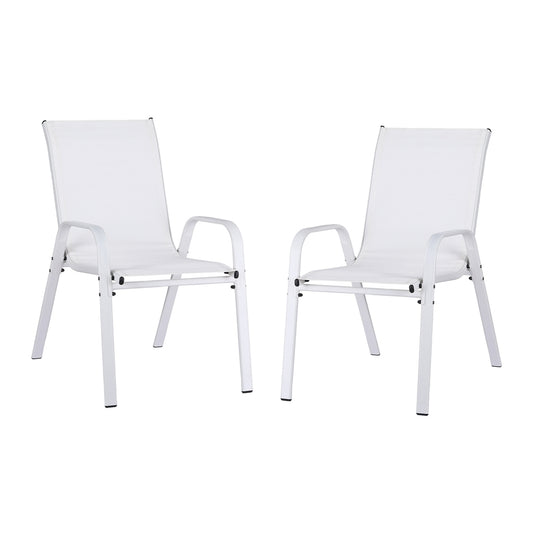 Set of 2 Outdoor Dining Chairs Stackable Lounge Chair Patio Furniture White