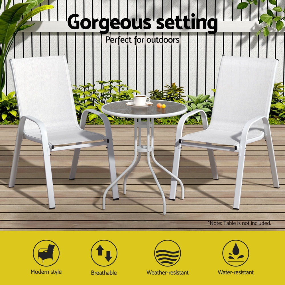 Set of 2 Outdoor Dining Chairs Stackable Lounge Chair Patio Furniture White