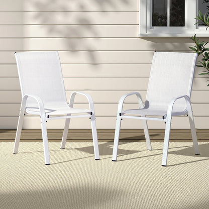 Set of 2 Outdoor Dining Chairs Stackable Lounge Chair Patio Furniture White