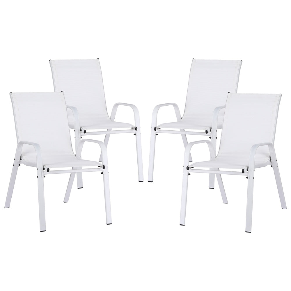 Set of 4 Outdoor Dining Chairs Stackable Lounge Chair Patio Furniture White