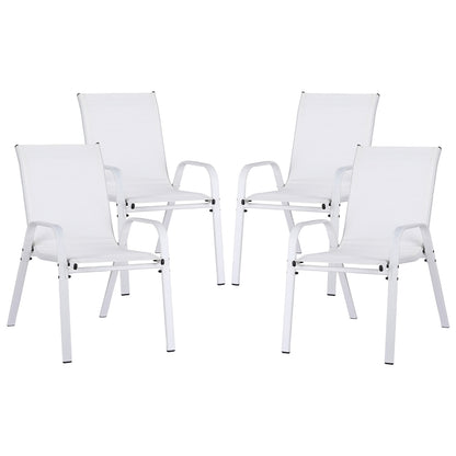 Set of 4 Outdoor Dining Chairs Stackable Lounge Chair Patio Furniture White