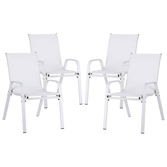Set of 4 Outdoor Dining Chairs Stackable Lounge Chair Patio Furniture White