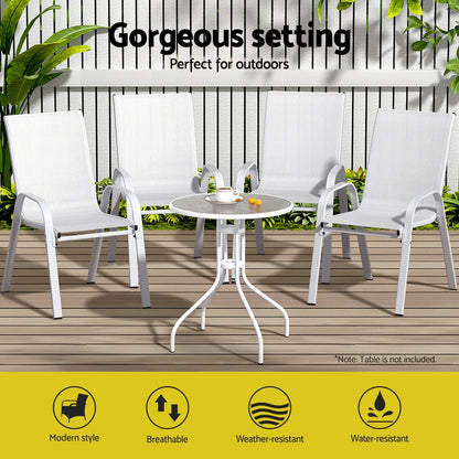 Set of 4 Outdoor Dining Chairs Stackable Lounge Chair Patio Furniture White