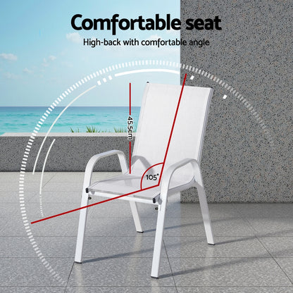Set of 4 Outdoor Dining Chairs Stackable Lounge Chair Patio Furniture White