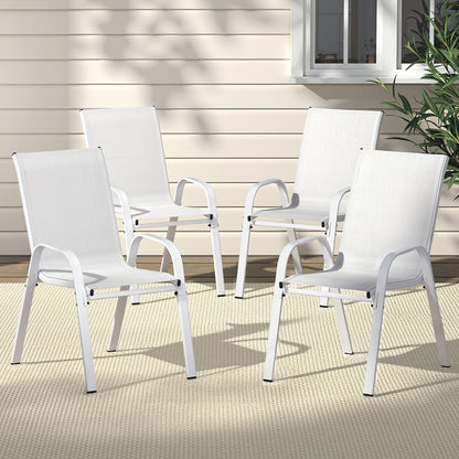 Set of 4 Outdoor Dining Chairs Stackable Lounge Chair Patio Furniture White