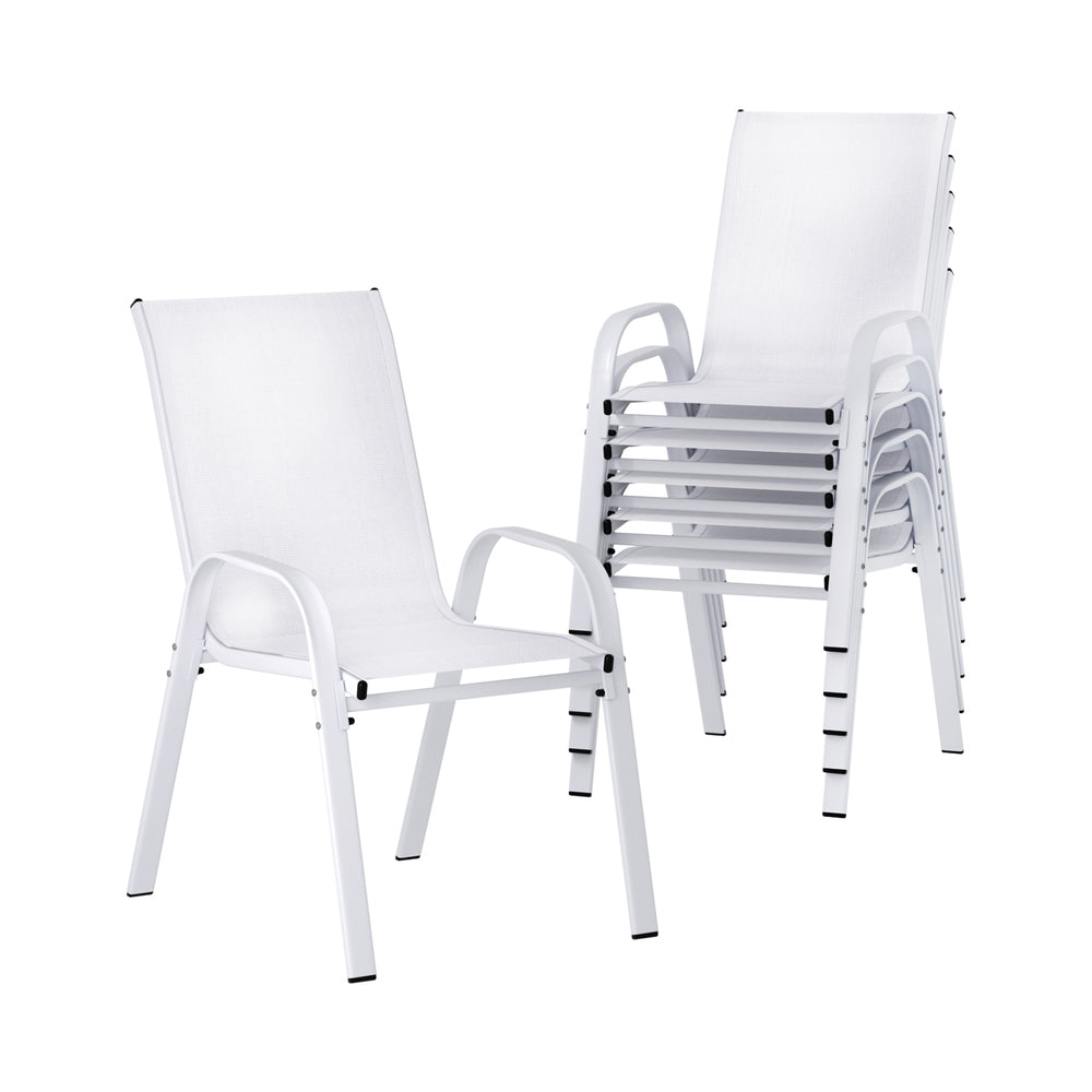 Set of 6 Outdoor Dining Chairs Stackable Lounge Chair Patio Furniture White