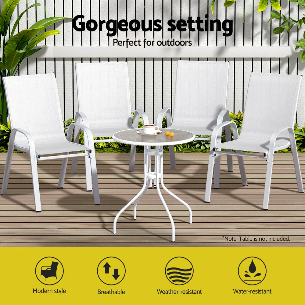 Set of 6 Outdoor Dining Chairs Stackable Lounge Chair Patio Furniture White