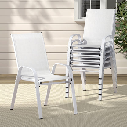 Set of 6 Outdoor Dining Chairs Stackable Lounge Chair Patio Furniture White