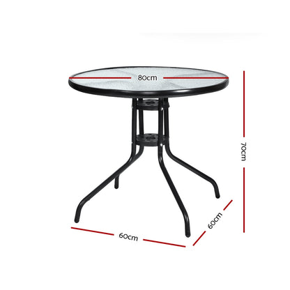 Outdoor Bar Table Glass Cafe Table Steel Side Parasol Hole