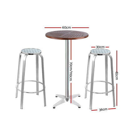 3-Piece Outdoor Bar Set Bistro Table & Stools