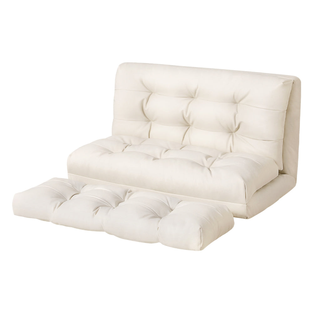 Pillow Floor Lounge Sofa Bed 2 Seater - Leather White