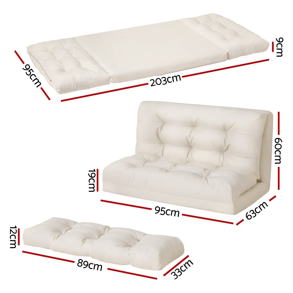 Pillow Floor Lounge Sofa Bed 2 Seater - Leather White