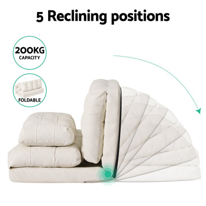 Pillow Floor Lounge Sofa Bed 2 Seater - Leather White