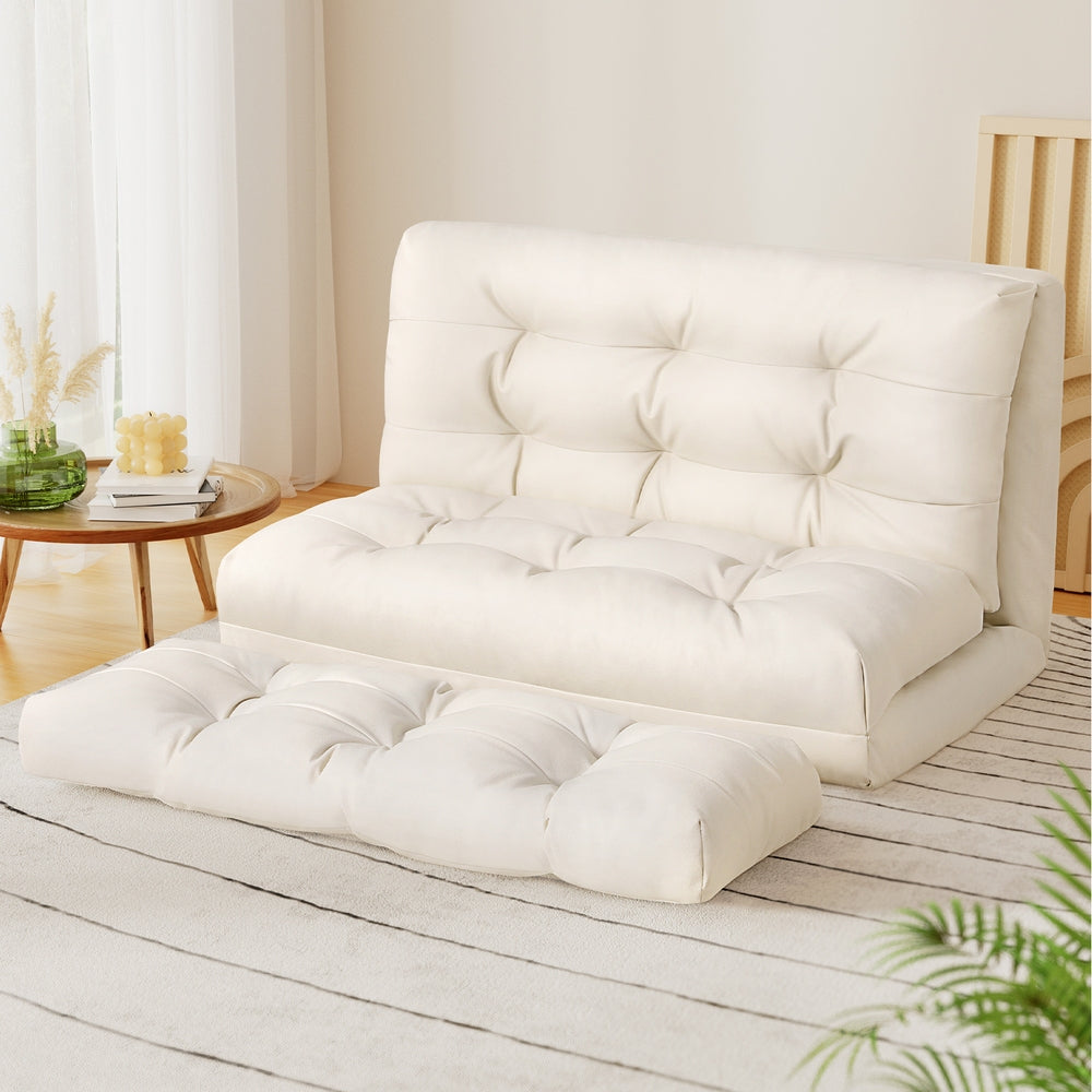 Pillow Floor Lounge Sofa Bed 2 Seater - Leather White