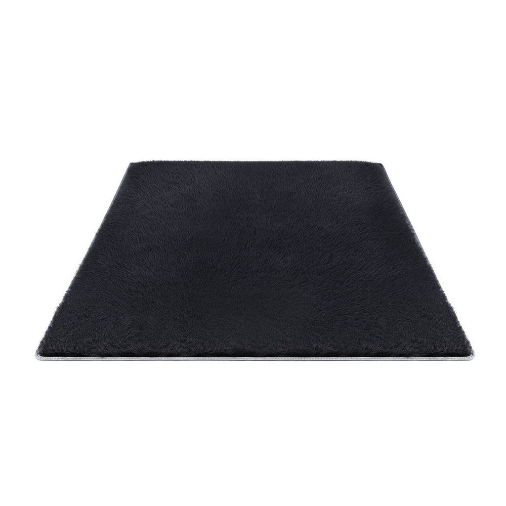 140x200cm Plush Area Shaggy Rug Living Room Bedroom Carpet Black