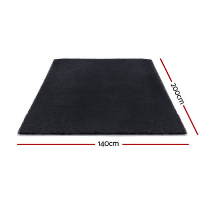 140x200cm Plush Area Shaggy Rug Living Room Bedroom Carpet Black