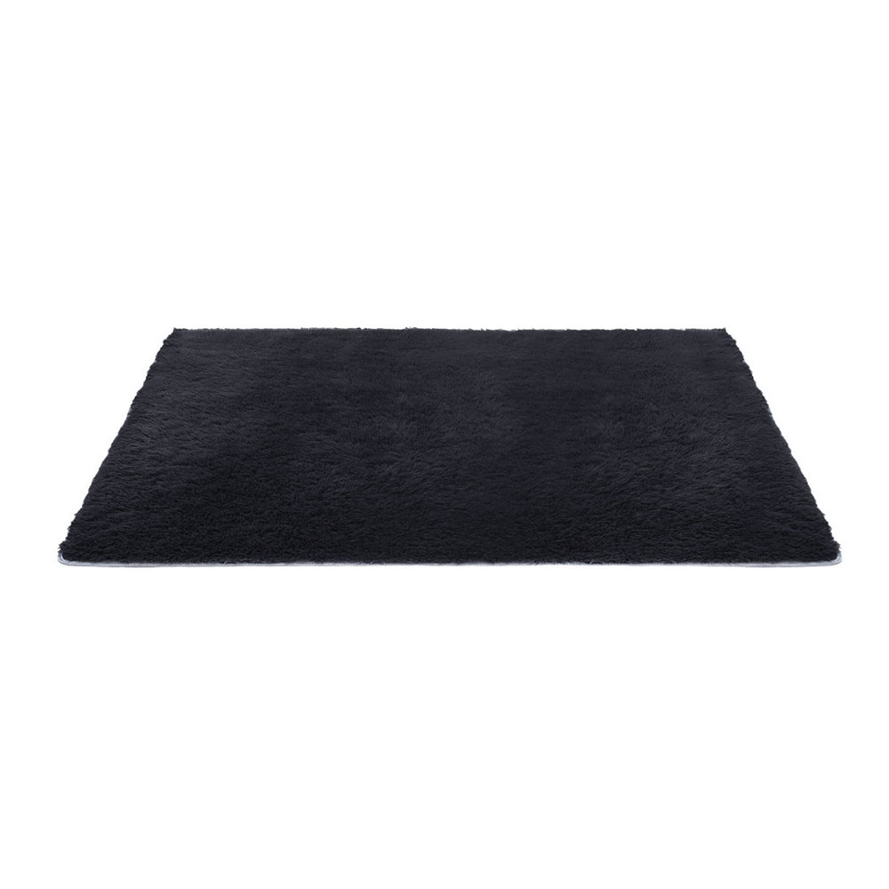 140x200cm Plush Area Shaggy Rug Living Room Bedroom Carpet Black
