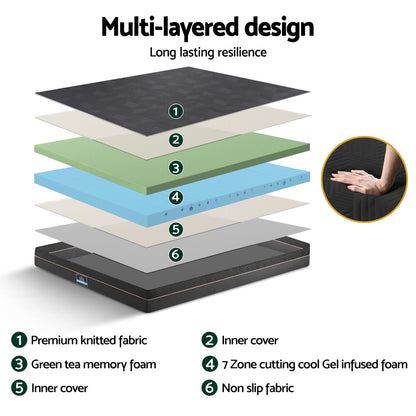 Shadow Series Memory Foam Green Tea Cool Gel Foam 18cm Thick - Double