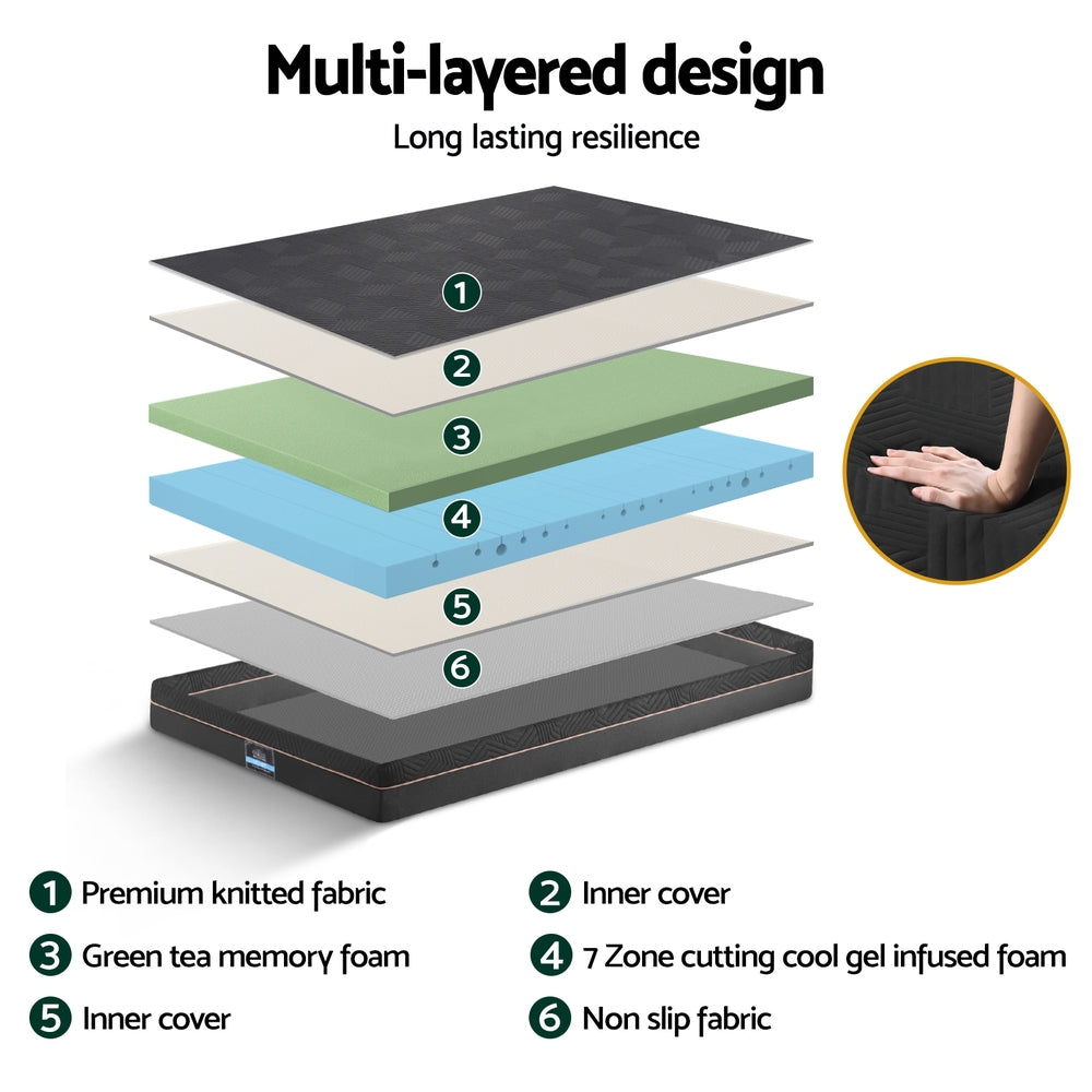 Shadow Series Memory Foam Green Tea Cool Gel Foam 18cm Mattress - King Single