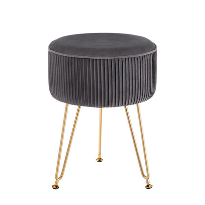 Ottoman Foot Stool Vanity Velvet Round - Grey