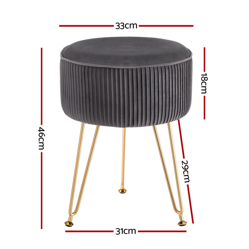 Ottoman Foot Stool Vanity Velvet Round - Grey