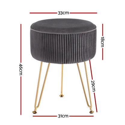 Ottoman Foot Stool Vanity Velvet Round - Grey