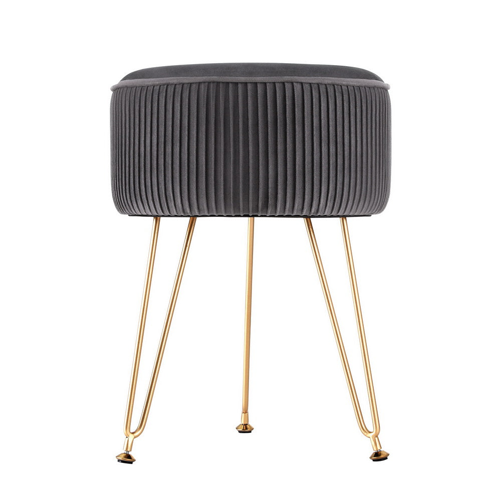 Ottoman Foot Stool Vanity Velvet Round - Grey