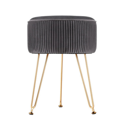 Ottoman Foot Stool Vanity Velvet Round - Grey