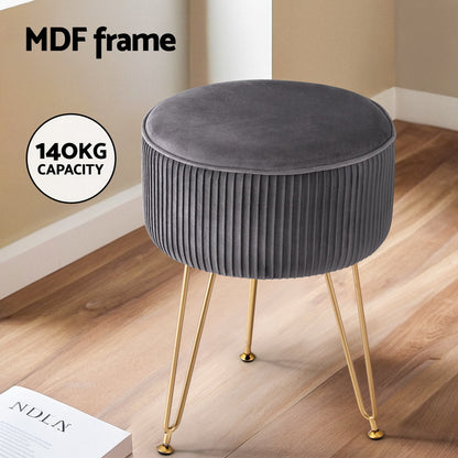 Ottoman Foot Stool Vanity Velvet Round - Grey