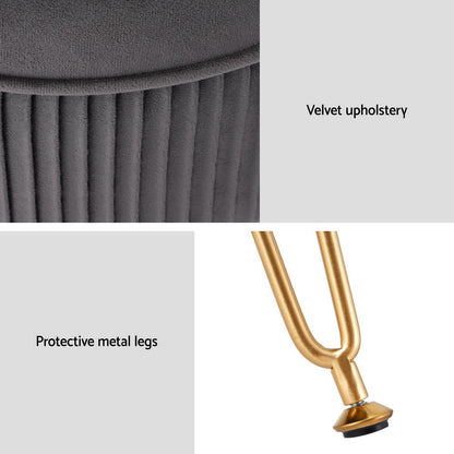 Ottoman Foot Stool Vanity Velvet Round - Grey