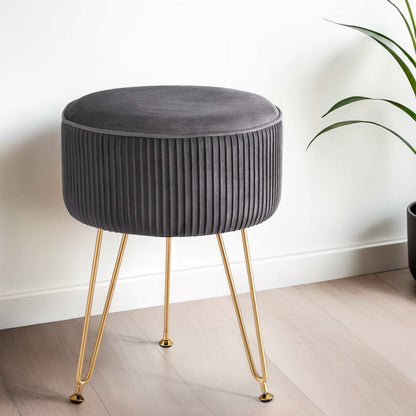 Ottoman Foot Stool Vanity Velvet Round - Grey