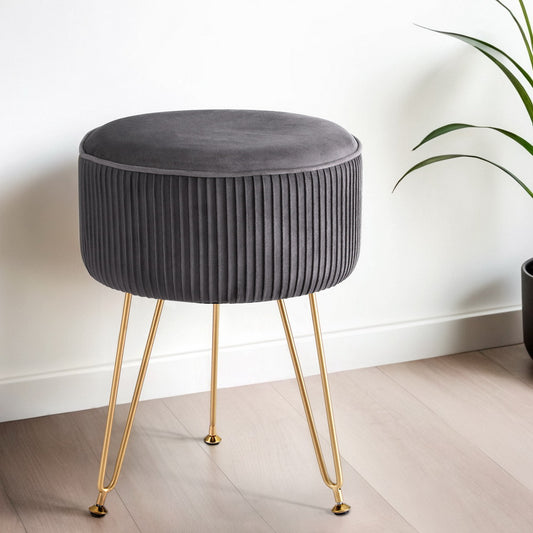 Ottoman Foot Stool Vanity Velvet Round - Grey