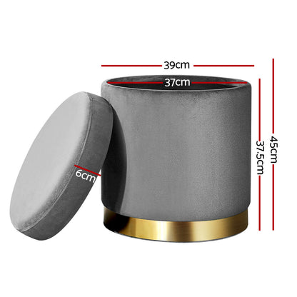 Ottoman Storage Foot Stool Round Velvet - Charcoal