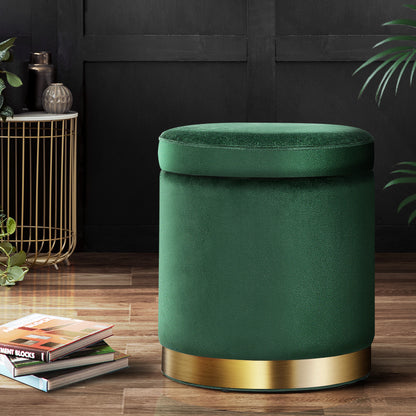 Ottoman Storage Foot Stool Round Velvet - Green