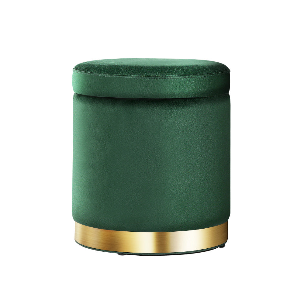 Ottoman Storage Foot Stool Round Velvet - Green