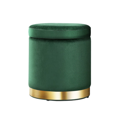 Ottoman Storage Foot Stool Round Velvet - Green