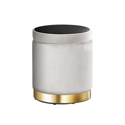 Ottoman Storage Foot Stool Round Velvet - Grey