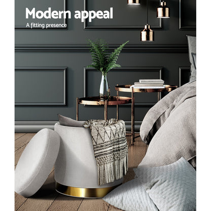 Ottoman Storage Foot Stool Round Velvet - Grey