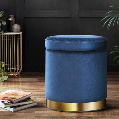 Ottoman Storage Foot Stool Round Velvet - Navy