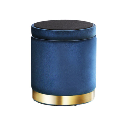 Ottoman Storage Foot Stool Round Velvet - Navy