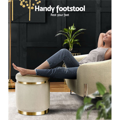 Ottoman Foot Stool Round Velvet - Cream