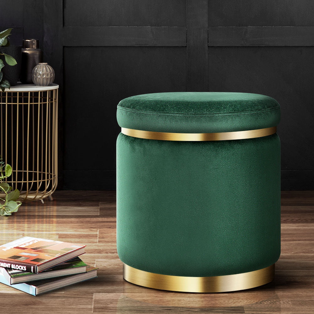 Ottoman Foot Stool Round Velvet - Green