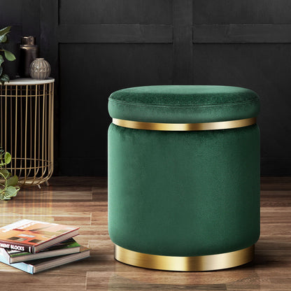 Ottoman Foot Stool Round Velvet - Green