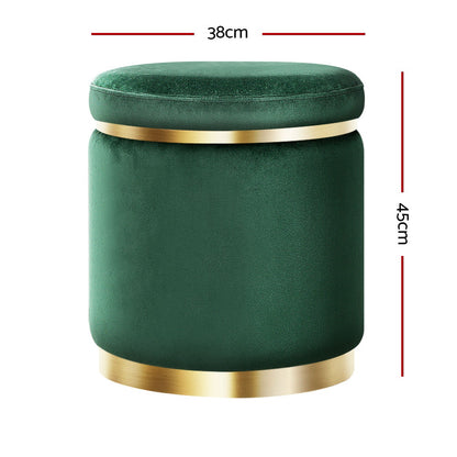 Ottoman Foot Stool Round Velvet - Green